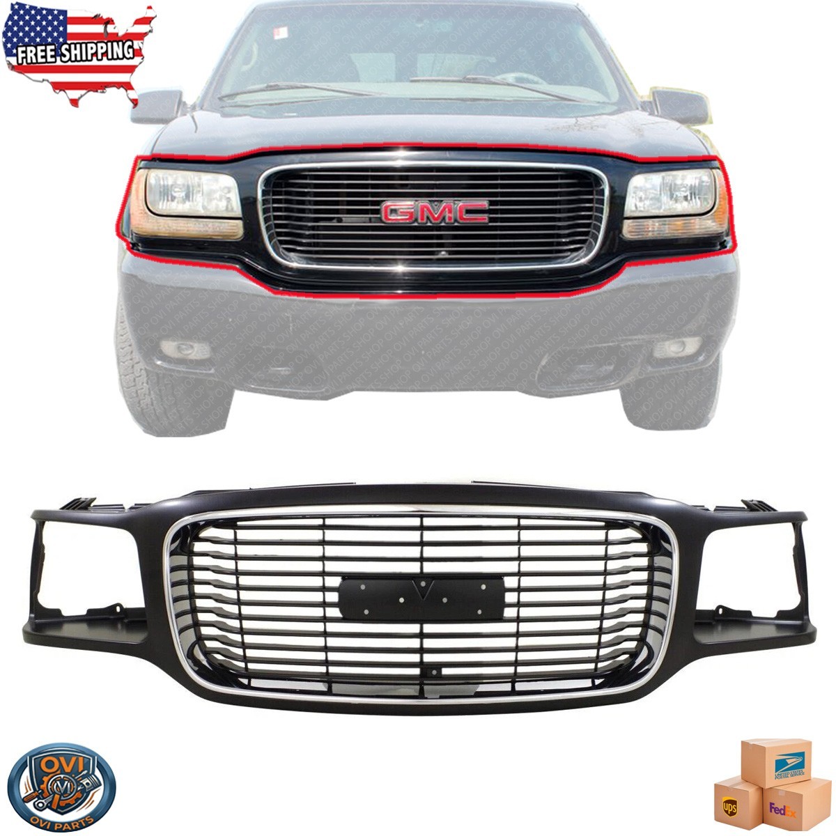 For 1992-2000 GMC Yukon Front Grille Chrome Shell with Black Insert GM1200447