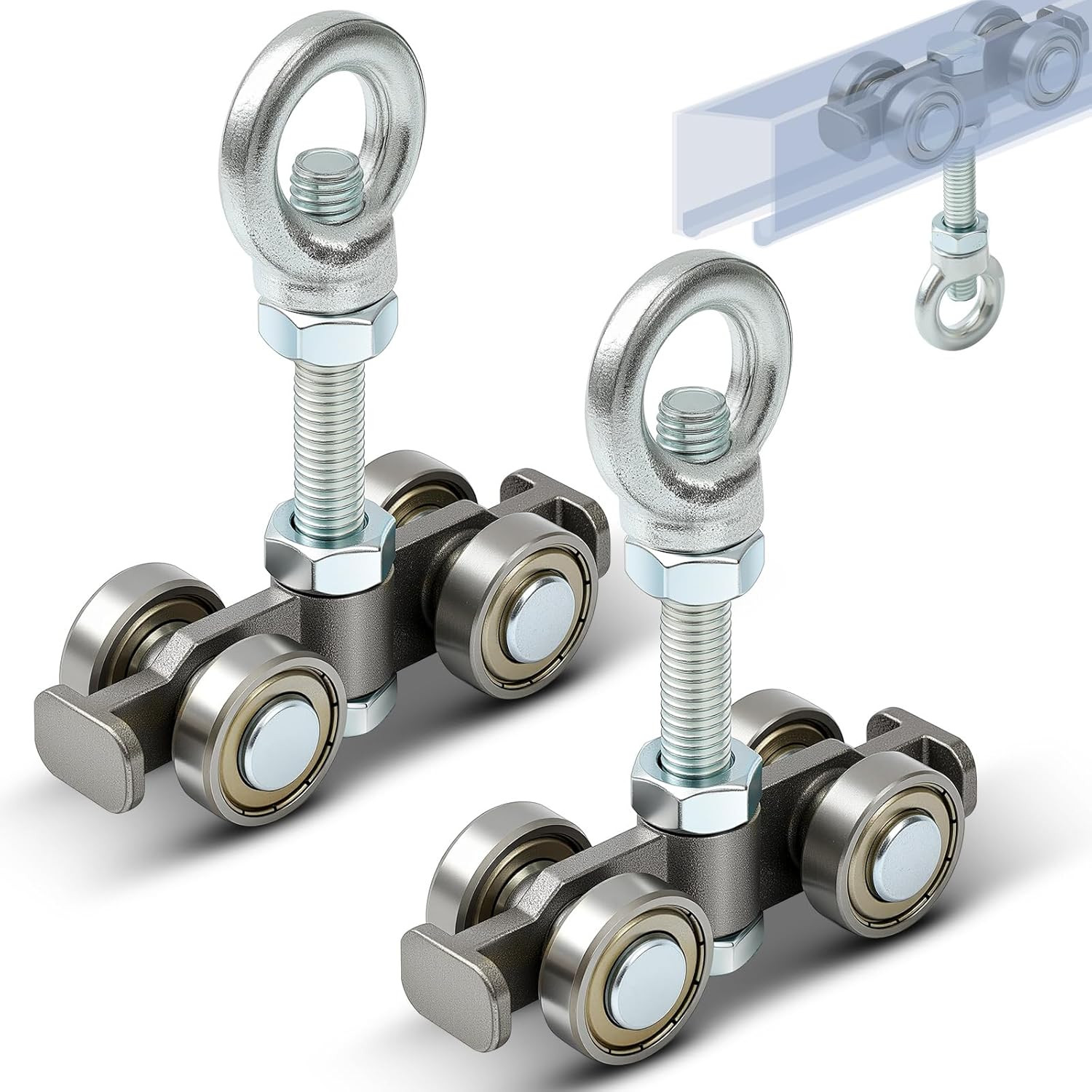 2 Pcs Silver 4 Wheel Silent Trolley Assembly Rollers for Use with 1-5/8 2 Pcs Silver 4 Wheel Silent Trolley Assembly Rollers for Use with 1-5/8