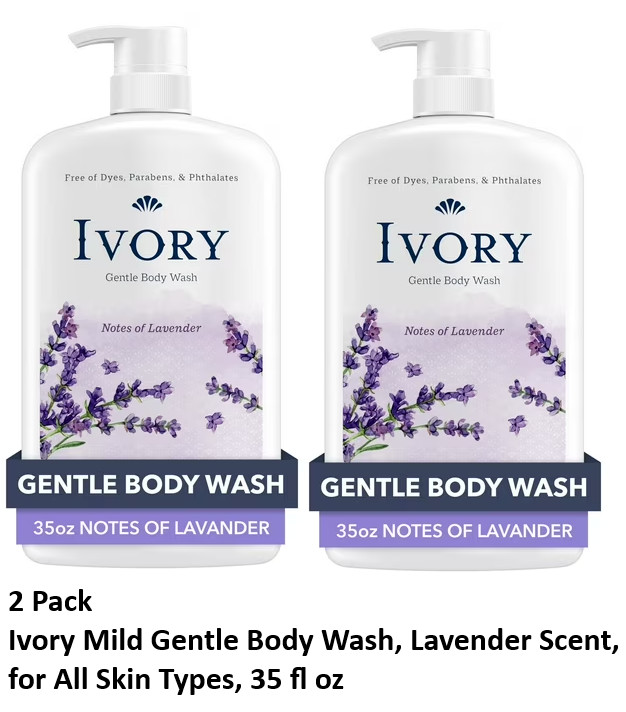 (2 Pack) Ivory Mild and Gentle Body Wash, Lavender, for All Skin Types, 35 fl oz (2 Pack) Ivory Mild and Gentle Body Wash, Lavender, for All Skin Types, 35 fl oz