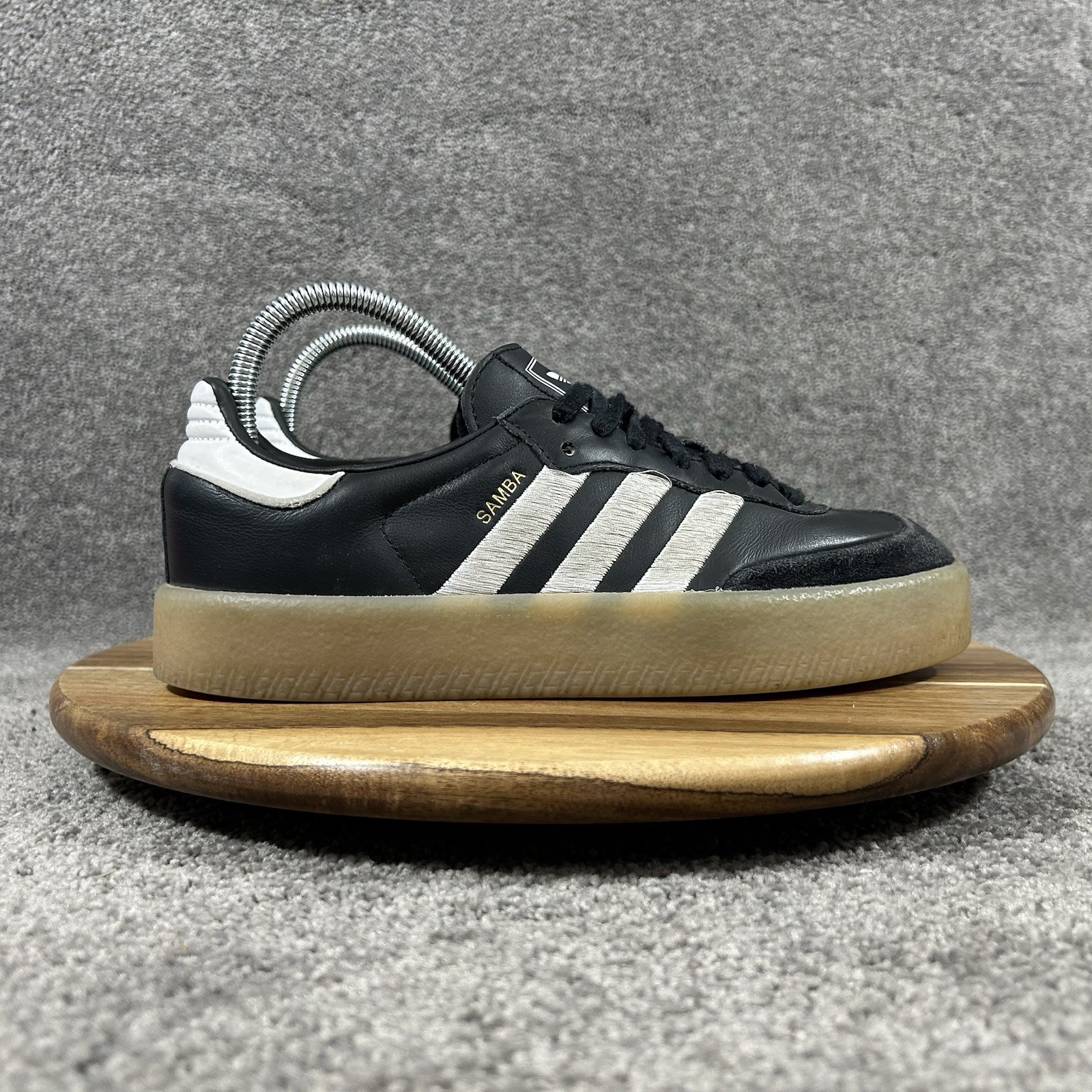 Adidas Samba Sambae ID0436 Women’s Size 7 Black Gum Leather Platform Shoes Used