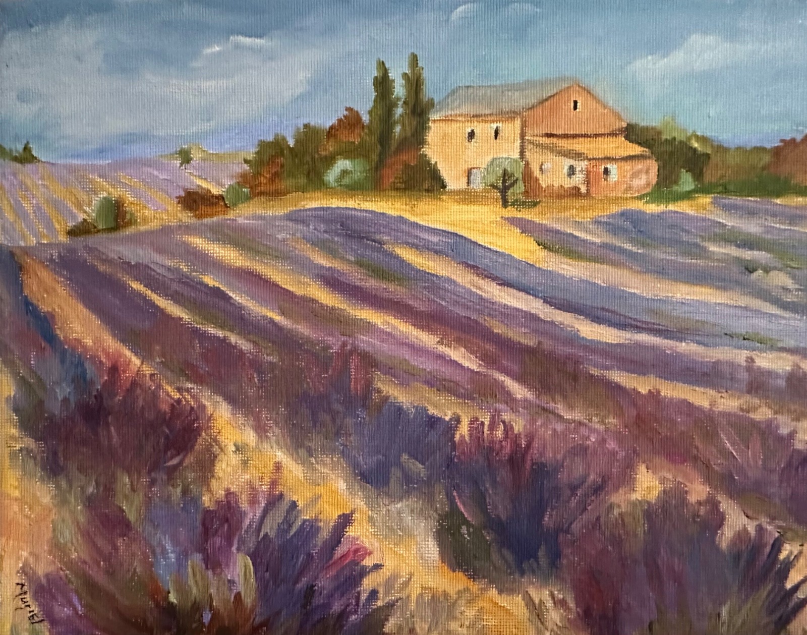 Muriello Original 8x10 Impressionist Lavender Field Farmhouse Painting Signed Muriello Original 8x10 Impressionist Lavender Field Farmhouse Painting Signed