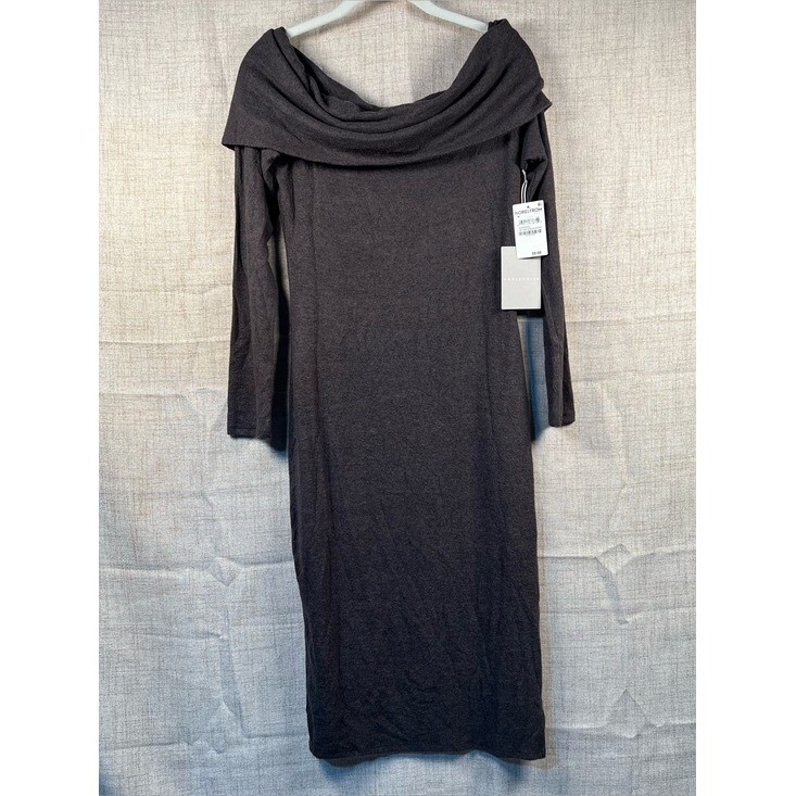 Chelsea 28 Dress Gray Off Shoulder Stretchy Casual Cozy Long Sleeves NWT Medium