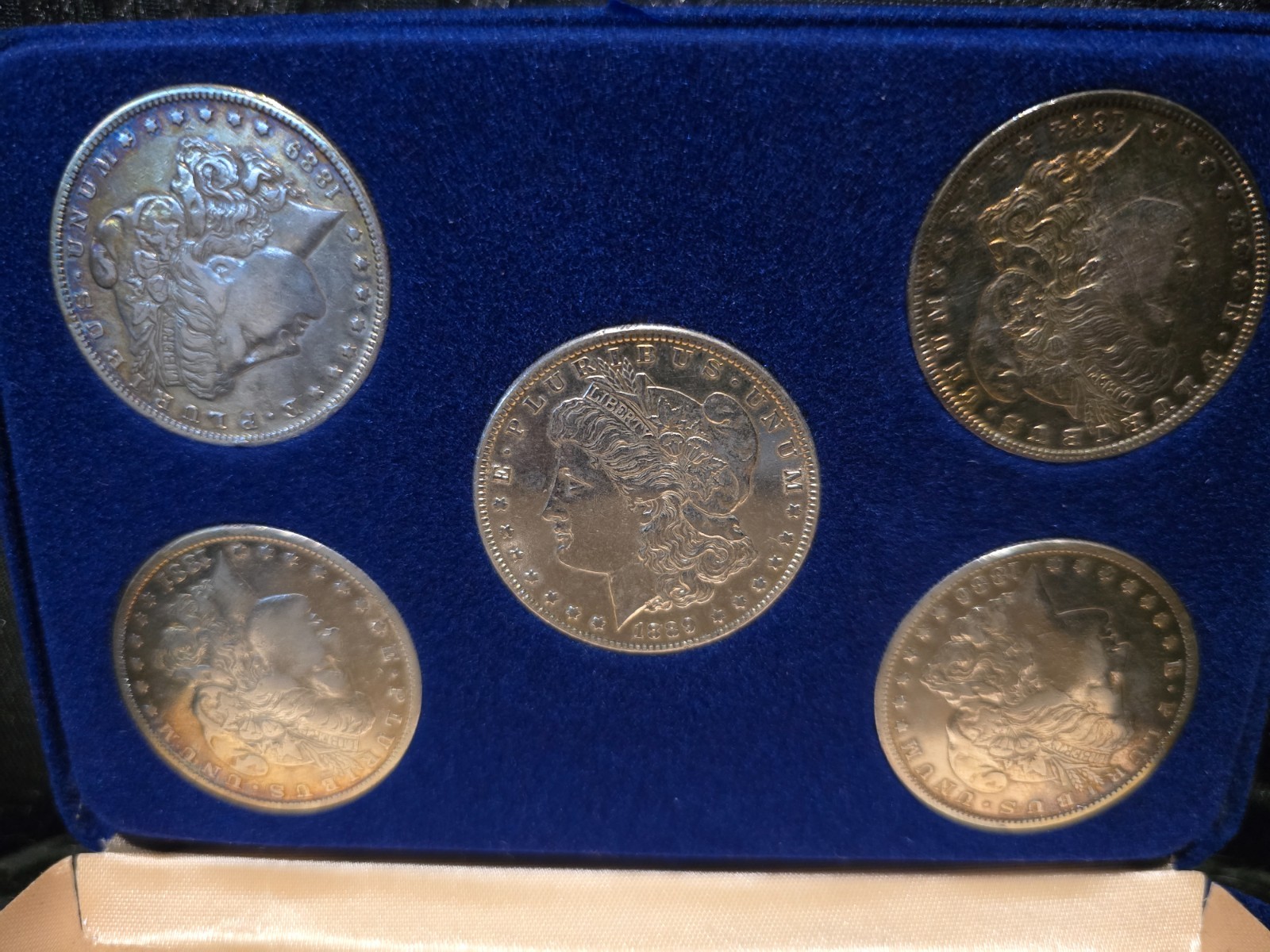 5pc Morgan Silver Dollar Box Set w/ COA - Scarce 1886-O, 1881-O, 1889-O 5pc Morgan Silver Dollar Box Set w/ COA - Scarce 1886-O, 1881-O, 1889-O