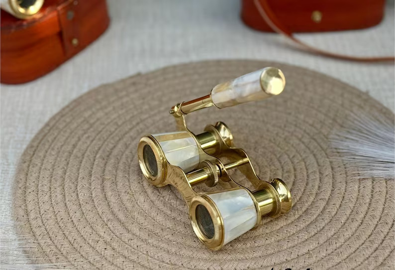 AK Personalized Brass Opera Glasses with Mother of Pearl - Engraved Leather Case AK Personalized Brass Opera Glasses with Mother of Pearl - Engraved Leather Case
