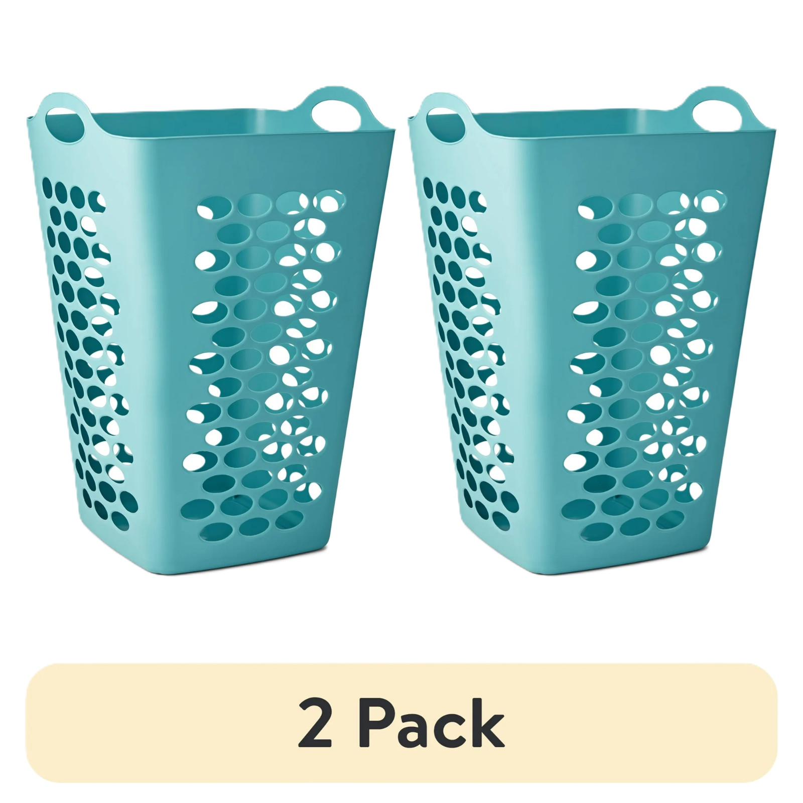 (2 Pack) Mainstays 2 Bushel Flexible Square Laundry Hamper, Teal. (2 Pack) Mainstays 2 Bushel Flexible Square Laundry Hamper, Teal.