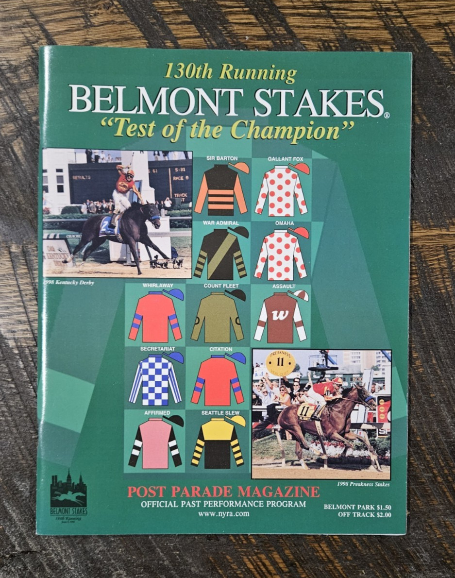 1998 Belmont Stakes Program: Signed by All Jockeys - Victory Gallop, Real Quiet