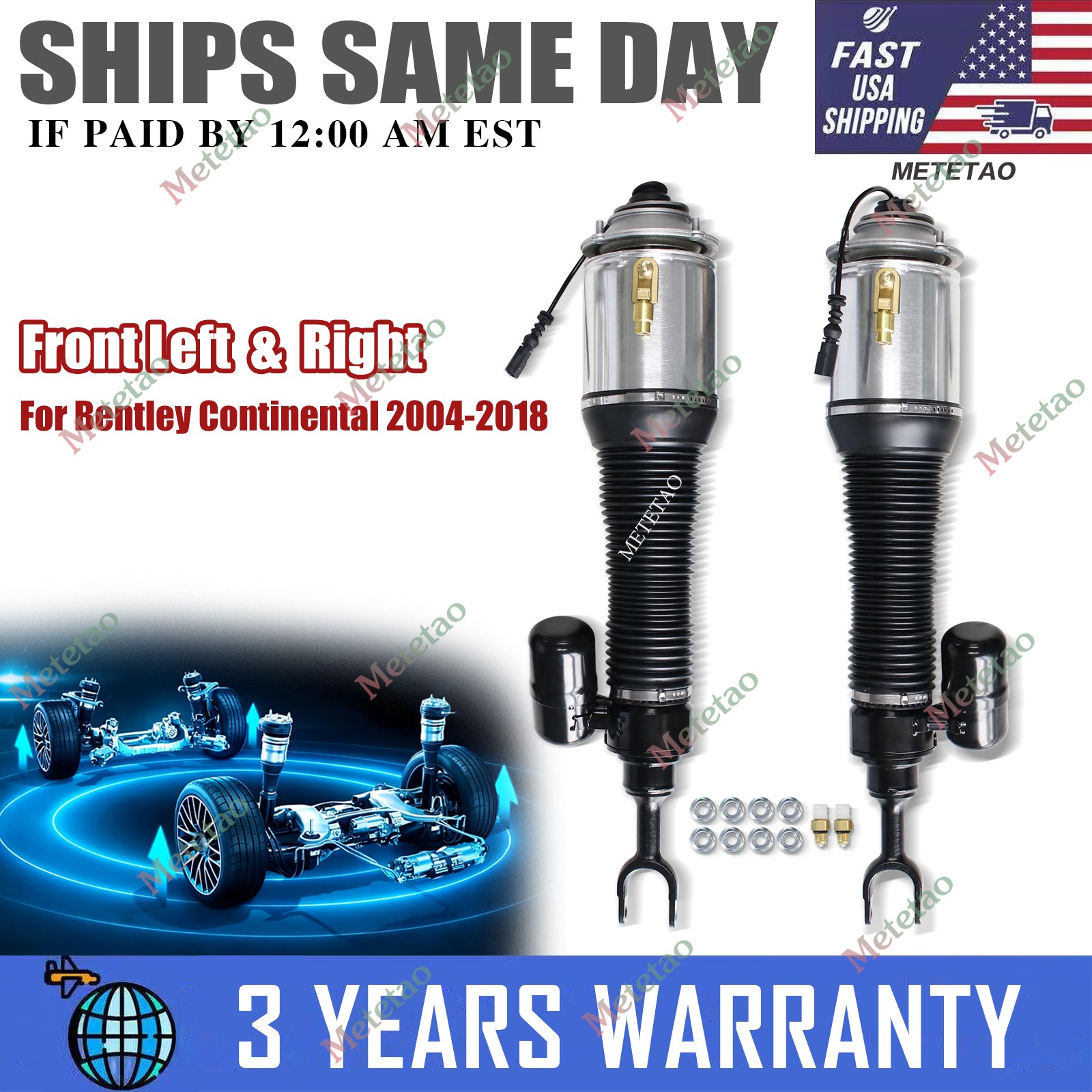 Set 2 Front Air Suspension Struts Shock For Bentley Continental GT Left & Right