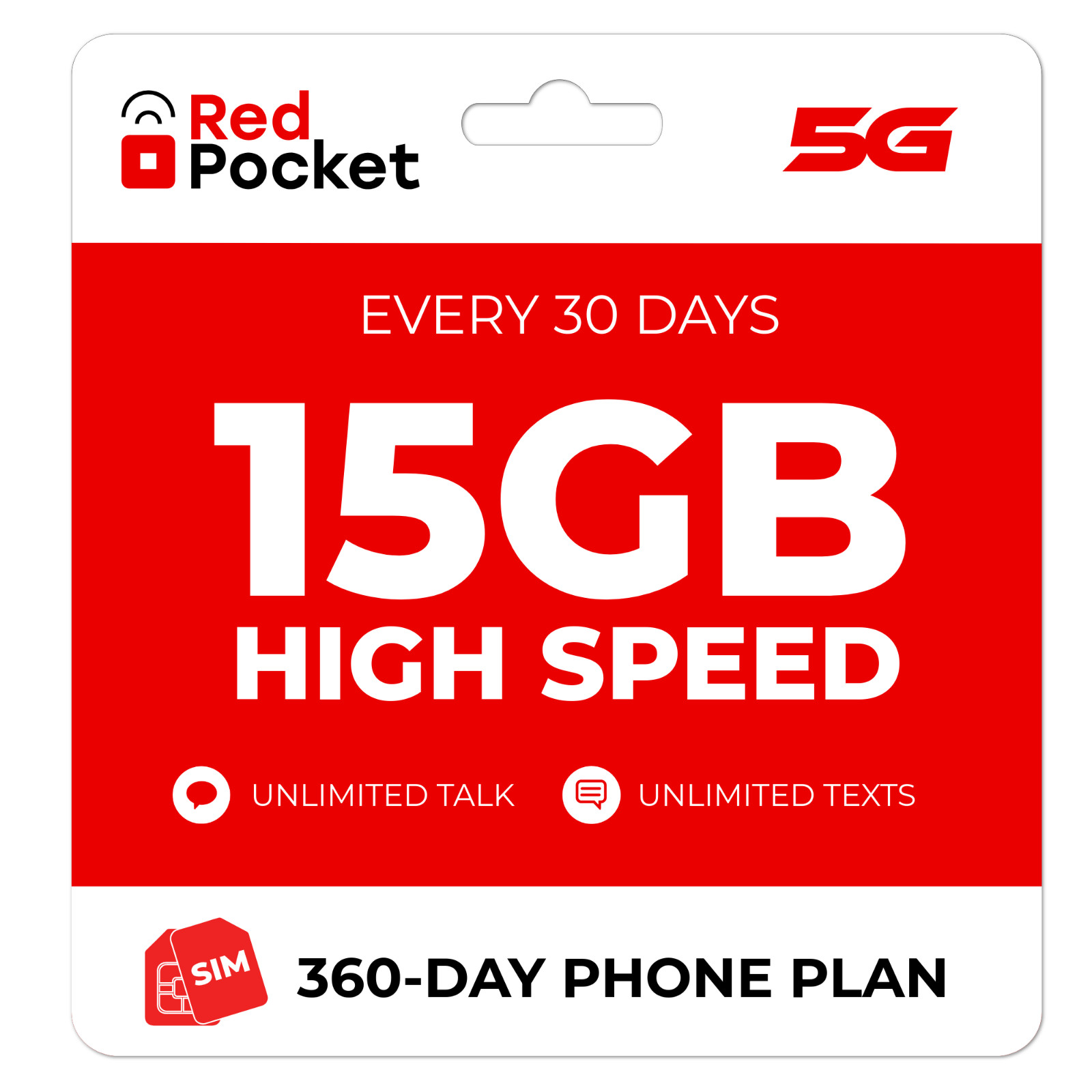 $20/Mo RedPocket Prepaid Plan: Unlimited Talk + Text, 15GB 5G Data