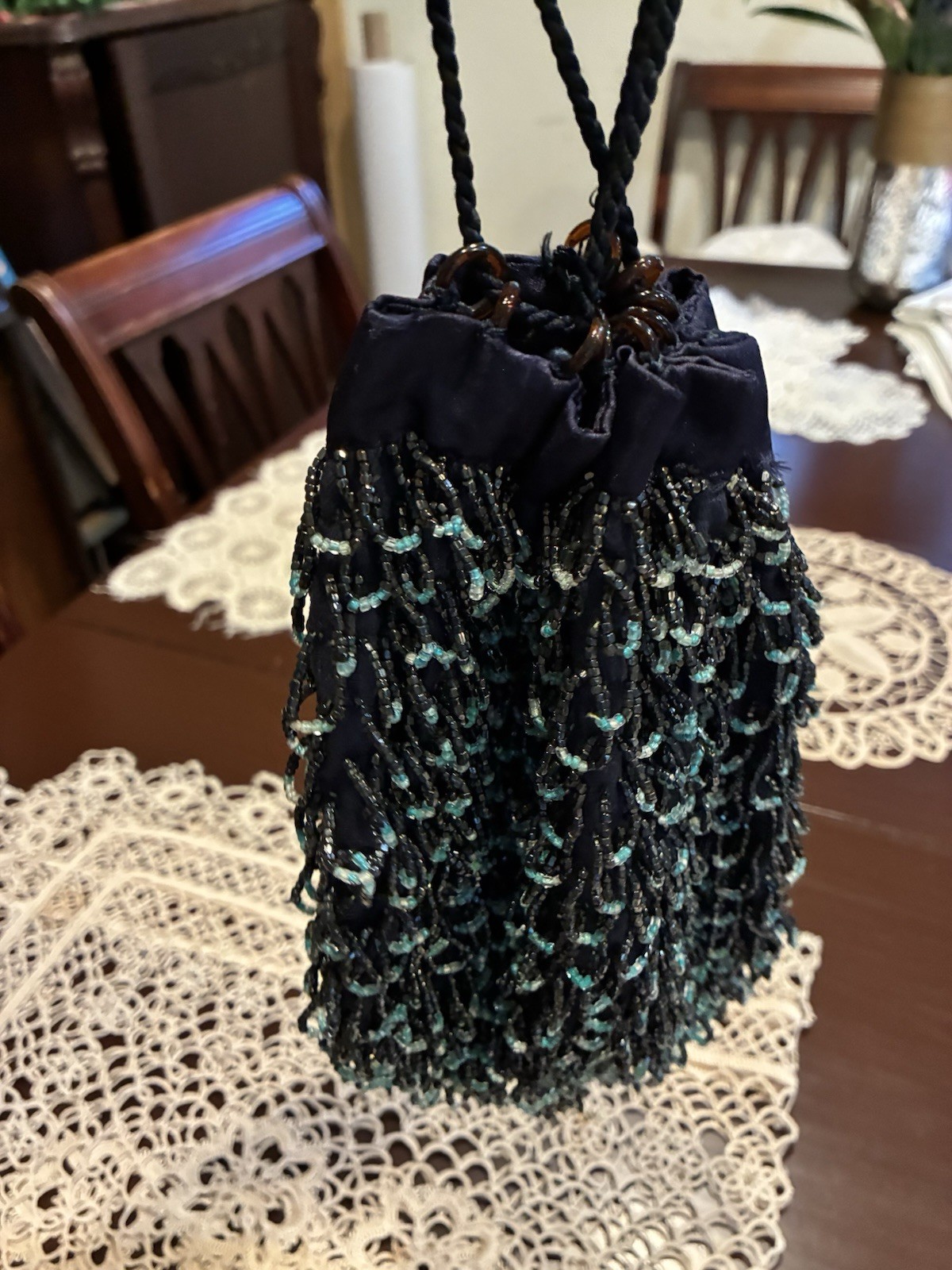 Vtg 1920s Beaded Reticule Pouch Bag Iridescent Green Blue Fringe Flapper Purse Vtg 1920s Beaded Reticule Pouch Bag Iridescent Green Blue Fringe Flapper Purse