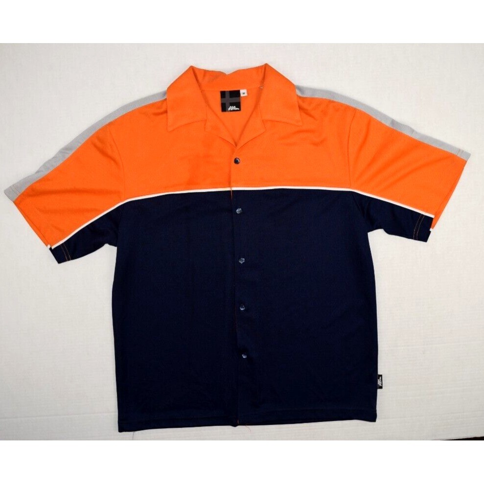 Vintage 90s No Fear Board Shirt Orange Blue Collared Snap Closure Mens M