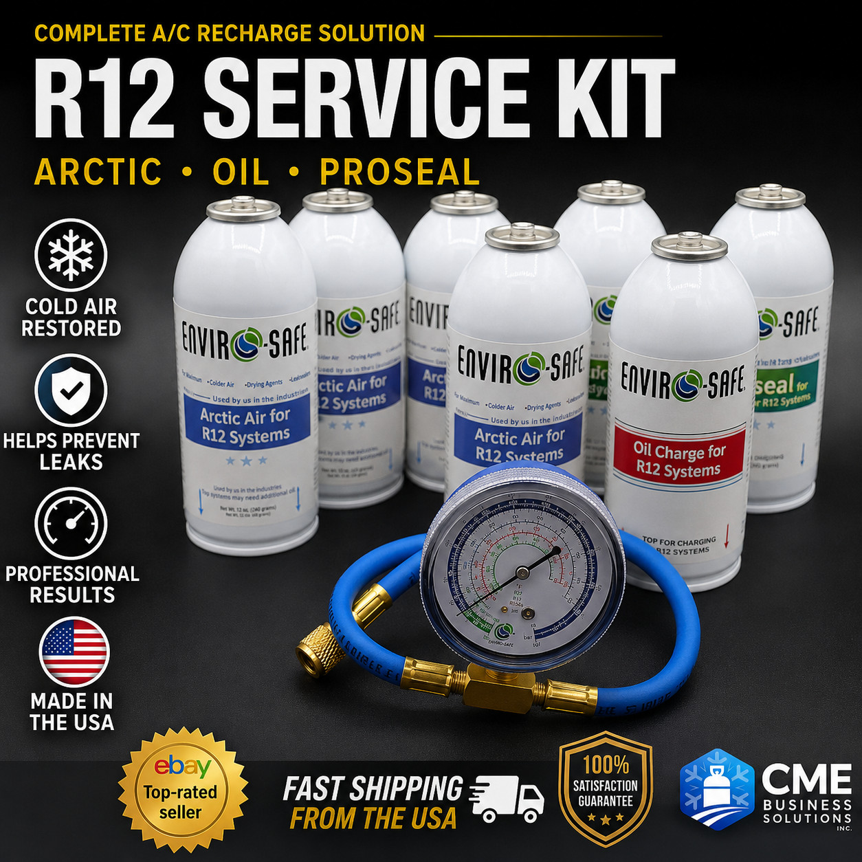Envirosafe Arctic Air for R12, Auto AC Refrigerant Proseal & Oil & Brass Gauge Envirosafe Arctic Air for R12, Auto AC Refrigerant Proseal & Oil & Brass Gauge