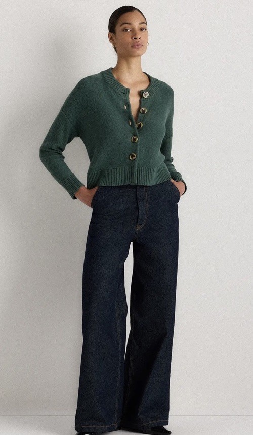 Quince Women 100% Organic Cotton Cropped Button Cardigan Big Sur Green Large NWT Quince Women 100% Organic Cotton Cropped Button Cardigan Big Sur Green Large NWT