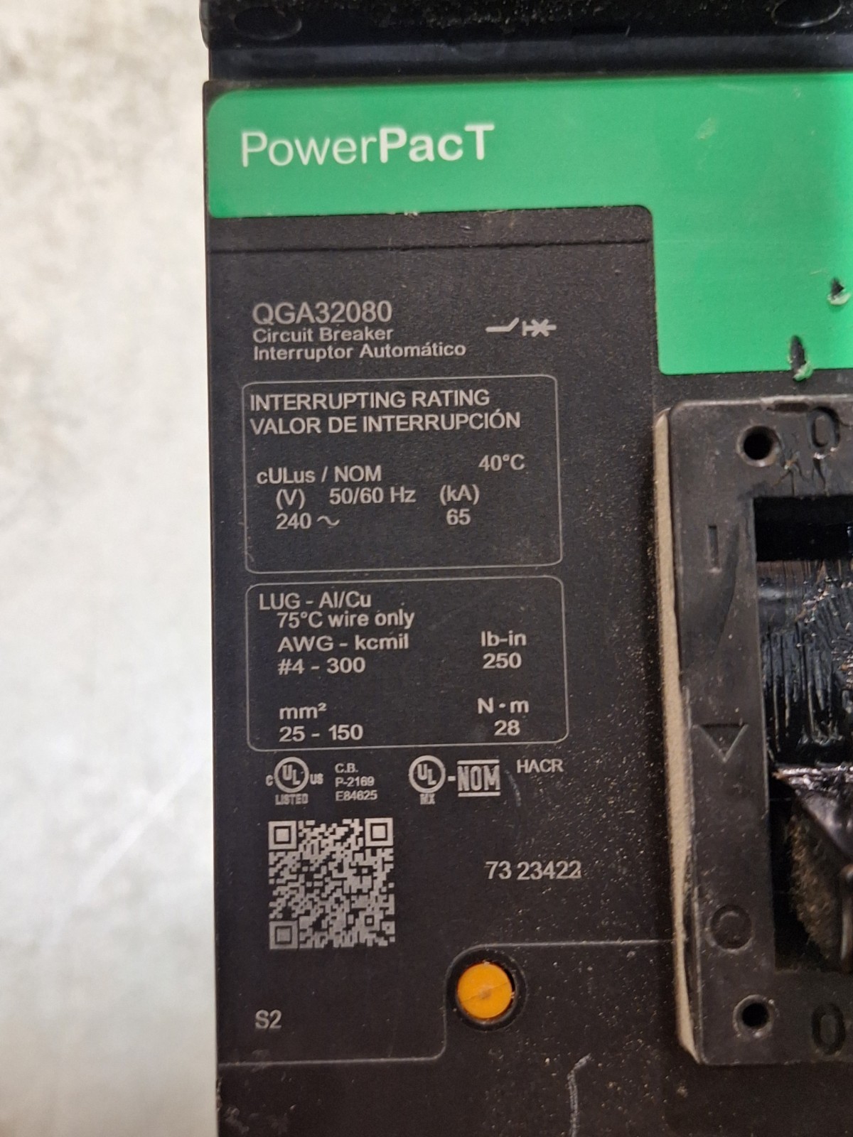 Square D QGA32080 3 Pole 80 Amp 240 Volt I-Line Circuit Breaker New Take Out Square D QGA32080 3 Pole 80 Amp 240 Volt I-Line Circuit Breaker New Take Out