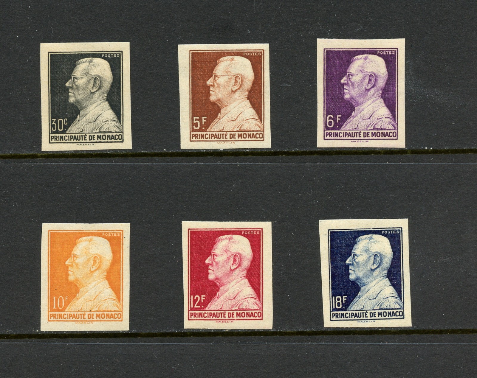P681  Monaco  1948   Louis II   IMPERF   6v.   MH