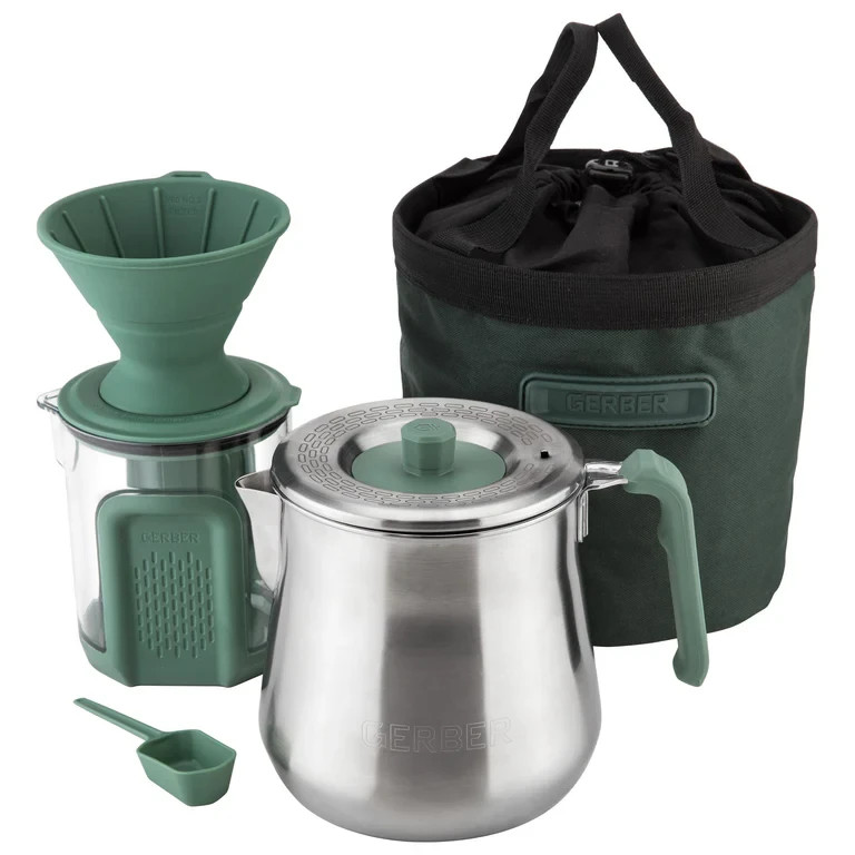 Gerber ComplEAT Camping Coffee Set 2QT Kettle Pour Over Carafe Bag