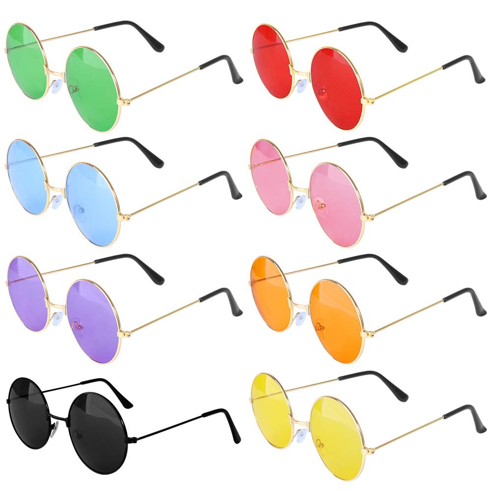 Round Hippie Sunglasses 8 Pairs Circle John 60 \'s (L, Multicolor) Round Hippie Sunglasses 8 Pairs Circle John 60 \'s (L, Multicolor)