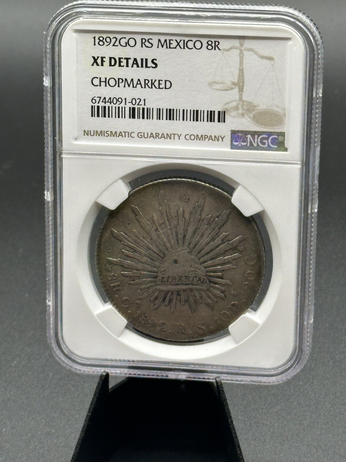 1892-GO RS NGC Xf Feta| REPUBLIC of MEXICO - Silver Eight Reales 8R Chopmarked 1892-GO RS NGC Xf Feta| REPUBLIC of MEXICO - Silver Eight Reales 8R Chopmarked