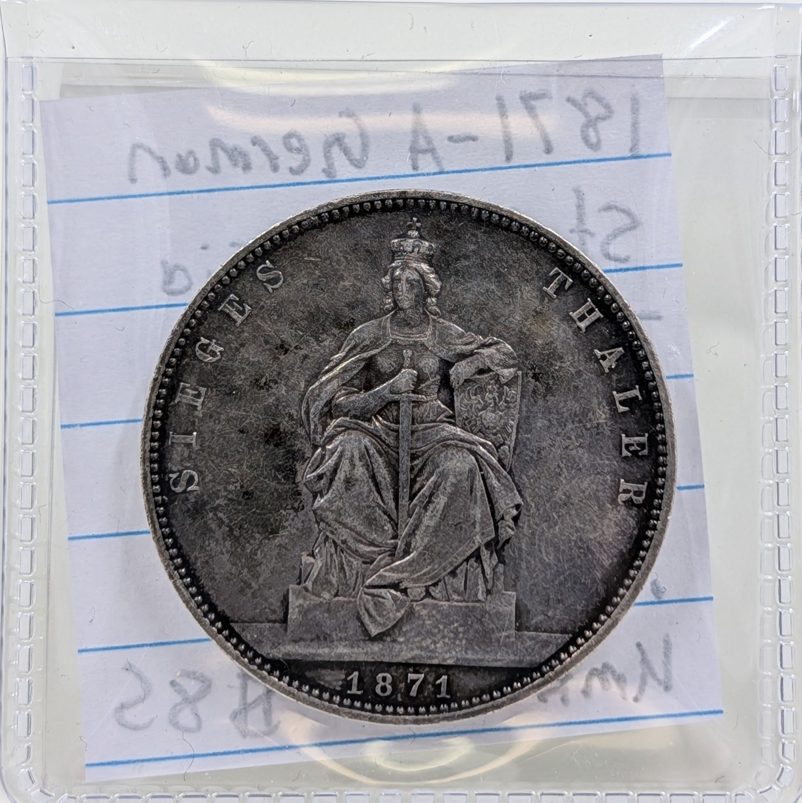 1871-A German States Prussia Thaler Silver Victory Km#500 1871-A German States Prussia Thaler Silver Victory Km#500