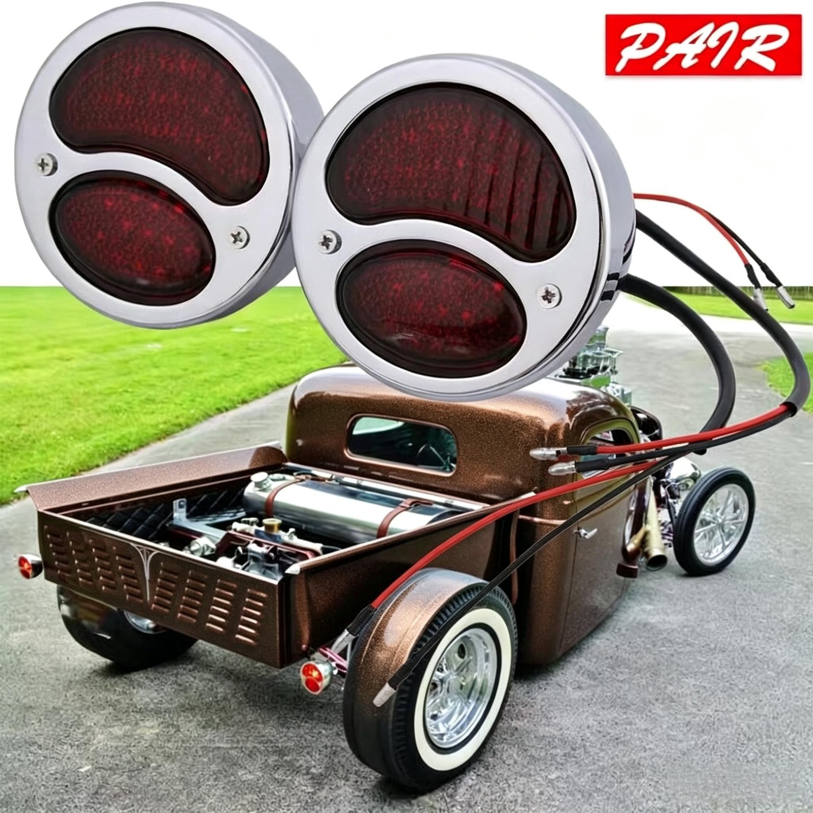 2Pcs LED Custom Hot Rat Street Rod Tail Lights Turn Signals for Ford Model A✅