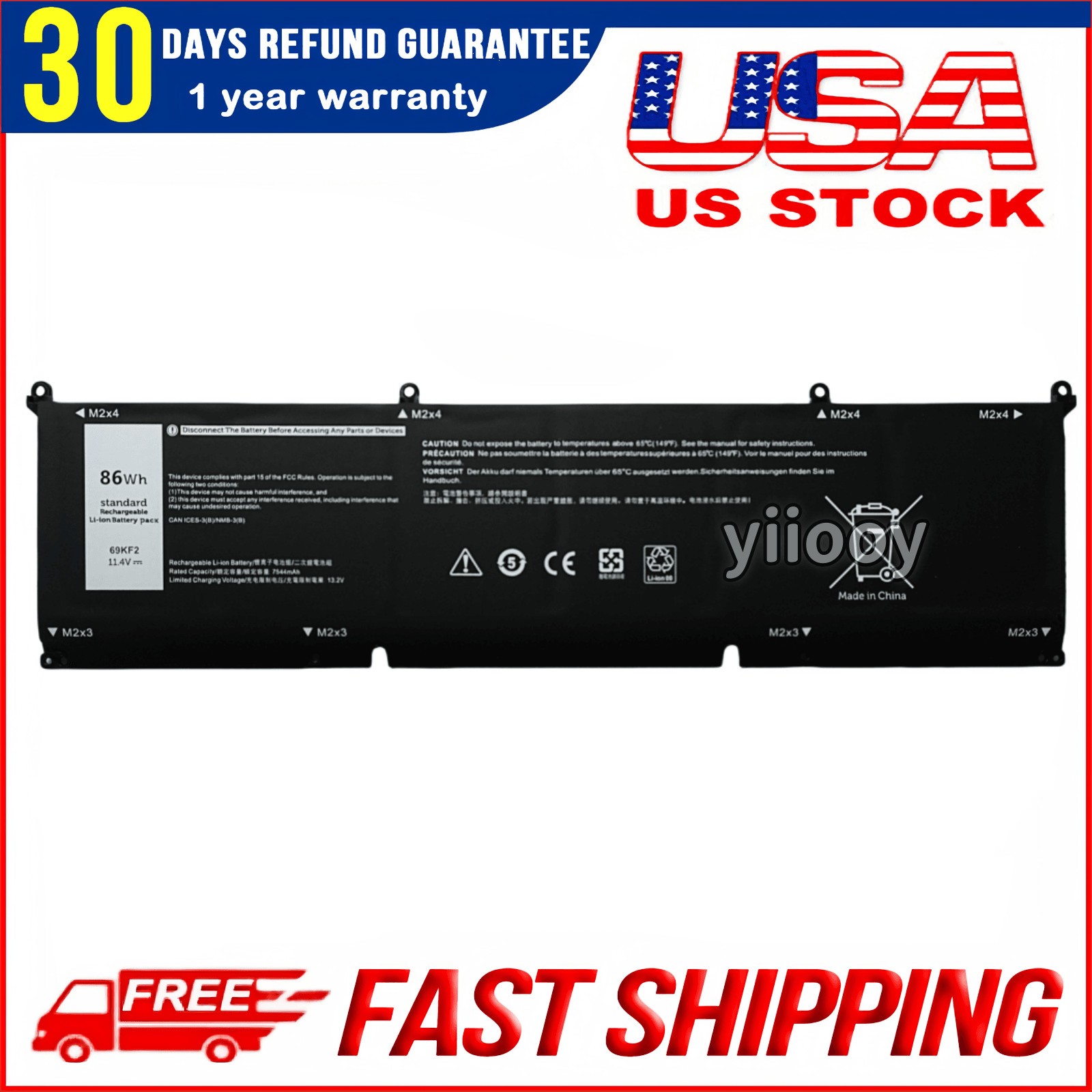 New 86WH 69KF2 Battery For Dell XPS 15 9500 Precision 5550 M59JH M15 M17 8FCTC