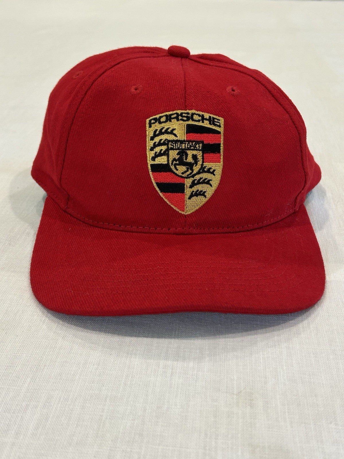 Vintage Porsche Crest Snapback Hat Red Made in USA Embroidered Logo Cap