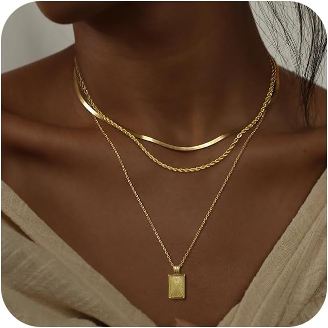Layered Gold Silver Necklaces for Women, Stackable Stack 14K Real Gold Plated Si