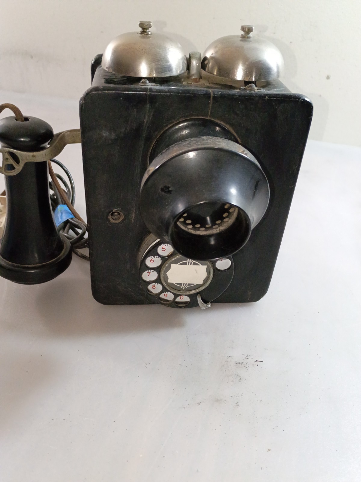 Antique Automatic Electric Strowger Wood Wall Set Rotary Dial Telephone Bells Antique Automatic Electric Strowger Wood Wall Set Rotary Dial Telephone Bells