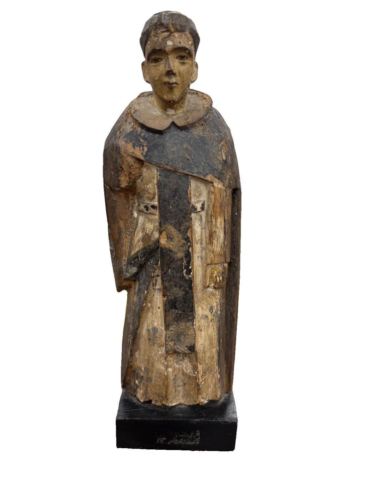 Antique 18th/19th C Carved & Polychromed Wood Saint San Vicente Ferrer Statute