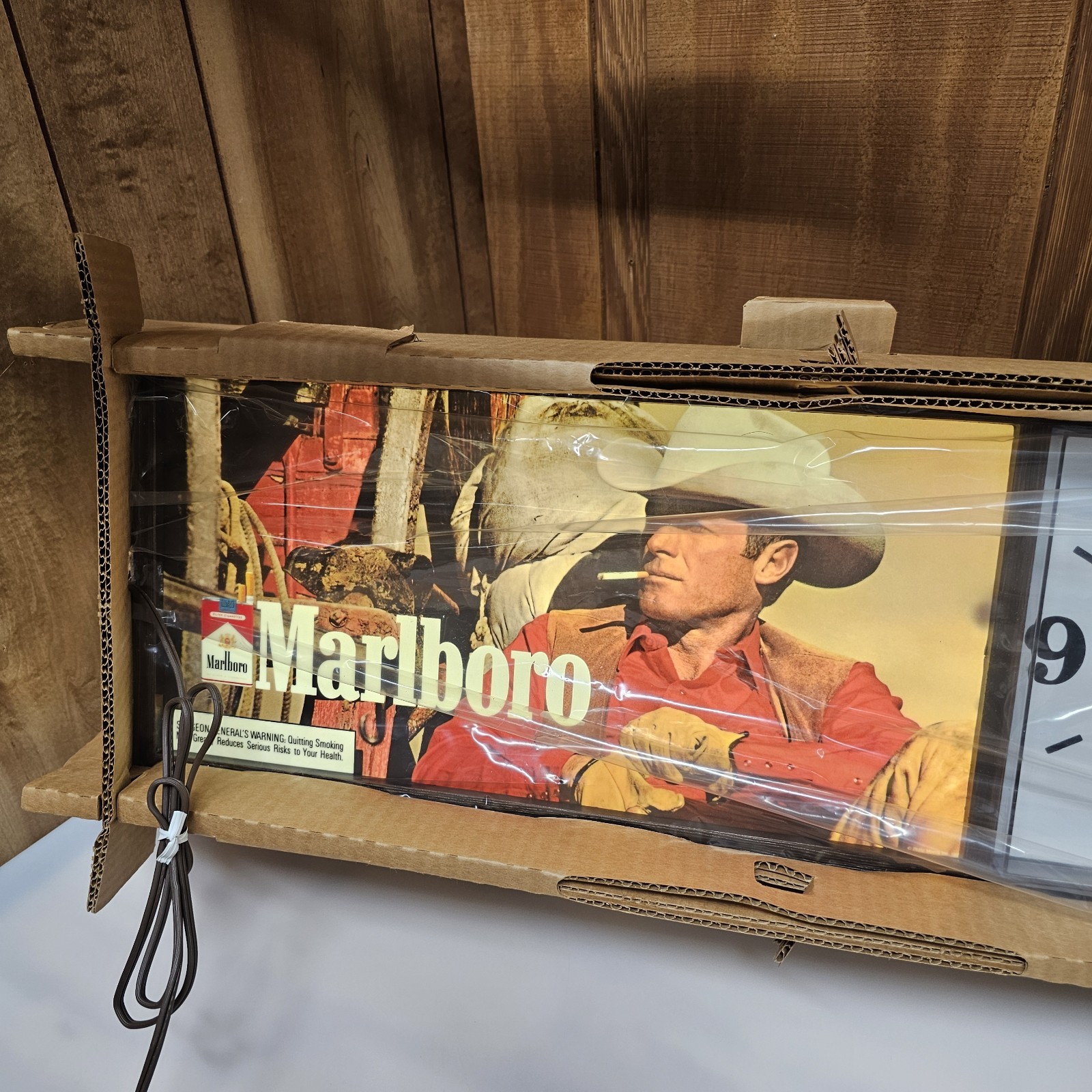 NEW Marlboro Man Lighted Clock Sign Cowboy Country Philip Morris 26x10 In VTG NEW Marlboro Man Lighted Clock Sign Cowboy Country Philip Morris 26x10 In VTG