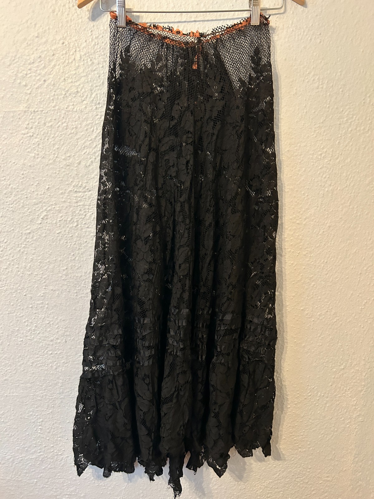 READ As is Study Repair Antique 1890s Victorian Black Floral Lace Mourning Skirt READ As is Study Repair Antique 1890s Victorian Black Floral Lace Mourning Skirt