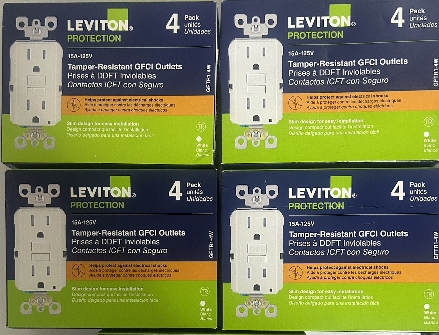 Leviton Protection GFTR1-4W Tamper Resistant GFCI Outlets 4 Box Leviton Protection GFTR1-4W Tamper Resistant GFCI Outlets 4 Box