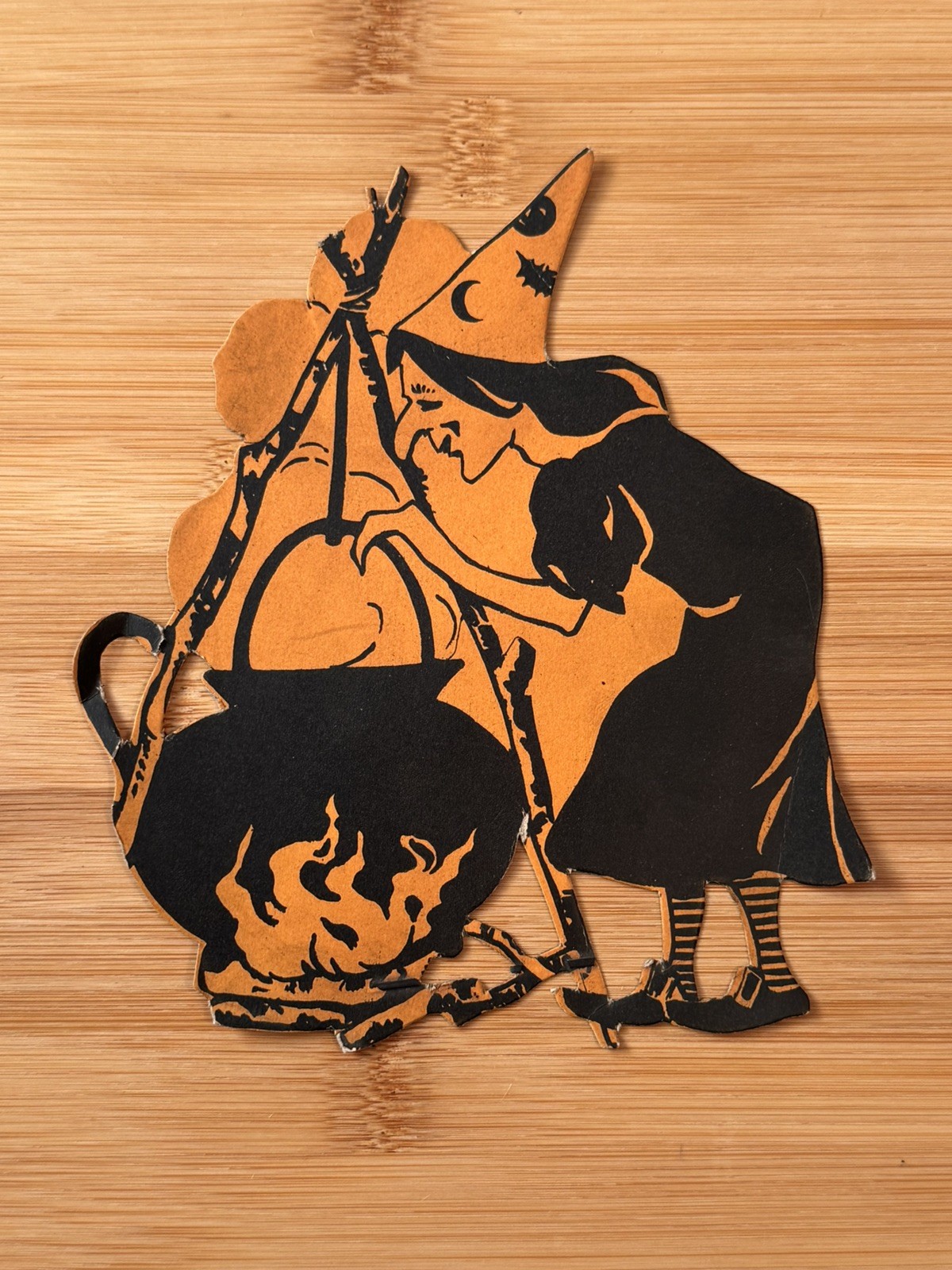 HTF RARE Dennison? 1920-30’s Halloween Witch & Cauldron Die-Cut Paper Decoration HTF RARE Dennison? 1920-30’s Halloween Witch & Cauldron Die-Cut Paper Decoration