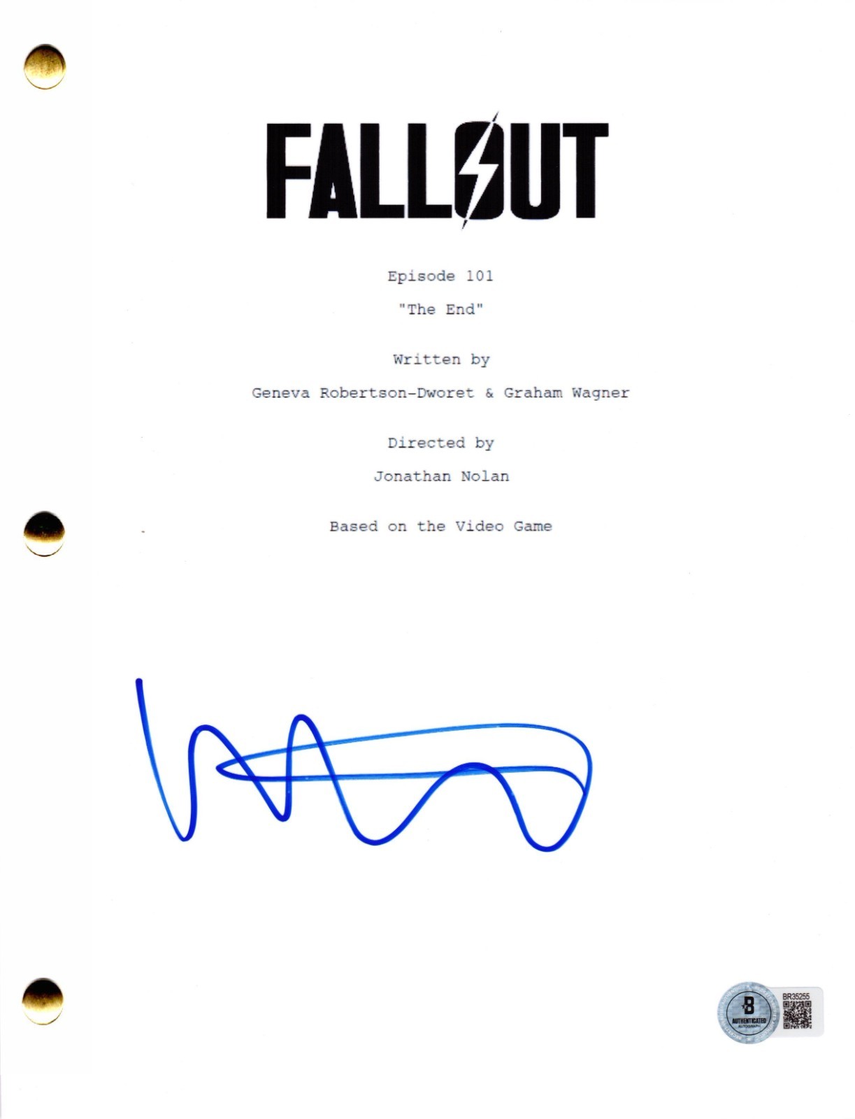 Walton Goggins Signed Fallout Pilot Script Authentic Autograph Beckett
