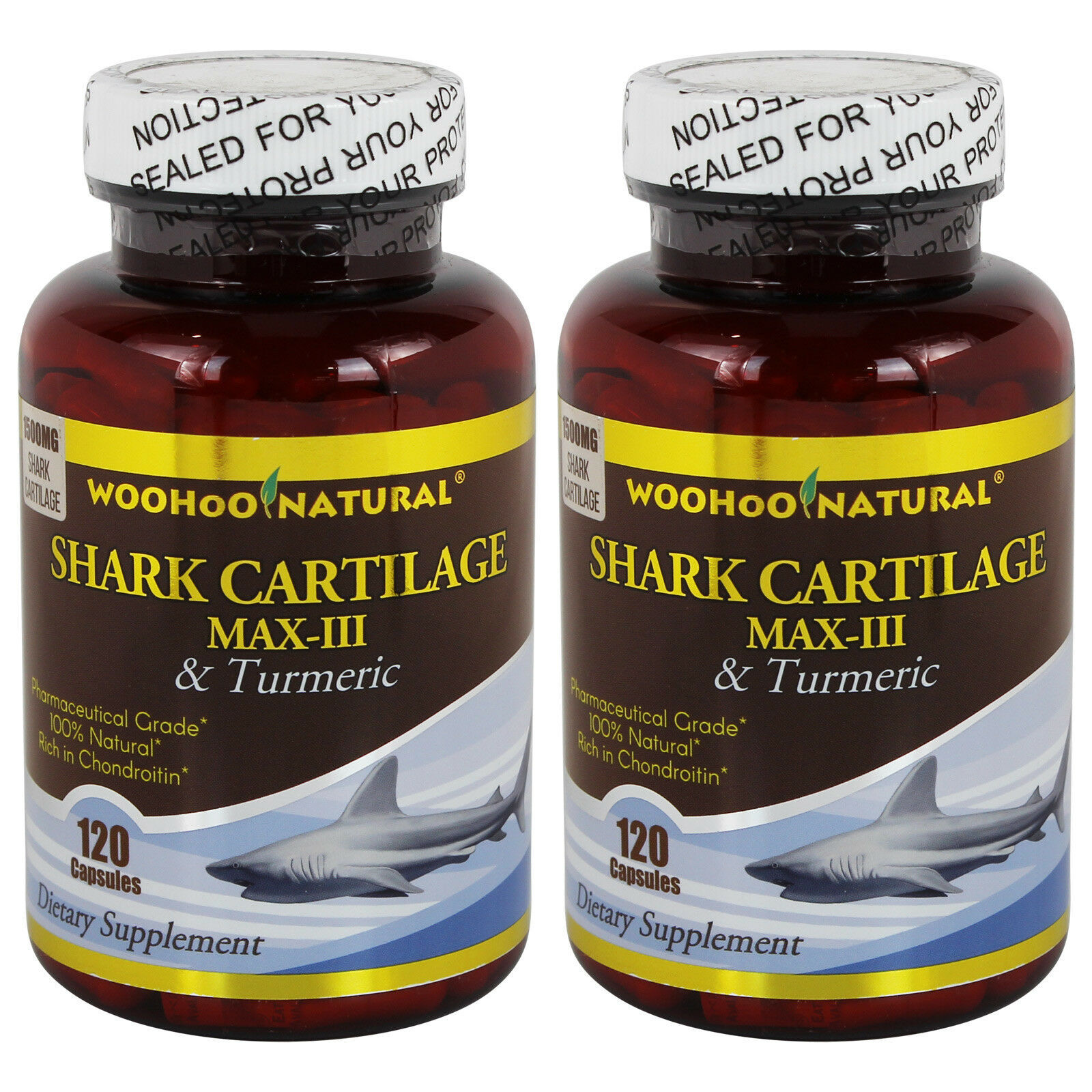 2 x WOHO Natural 100% Natural Shark Cartilage MAX III Tumeric Curcuma 120 Caps