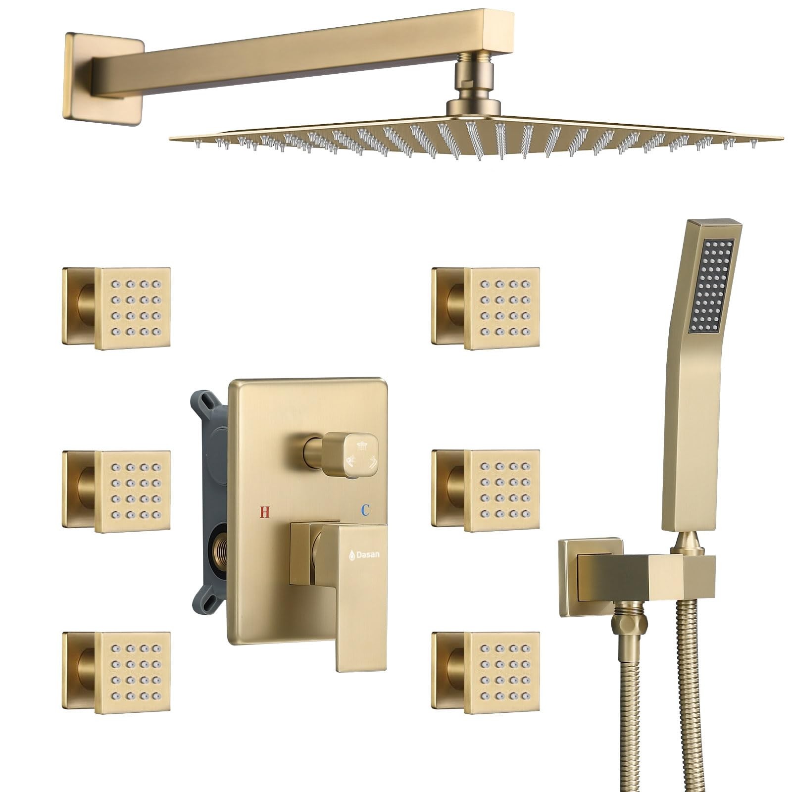 DASAN Full Body Shower System with 6 PCS\'\'with Valve, SA-SS03ABG-S12W