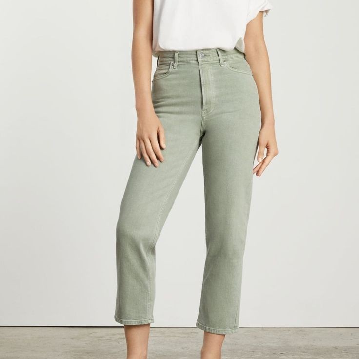 Everlane The Way High Sage Green Straight Cotton Denim Pant - 26 Everlane The Way High Sage Green Straight Cotton Denim Pant - 26