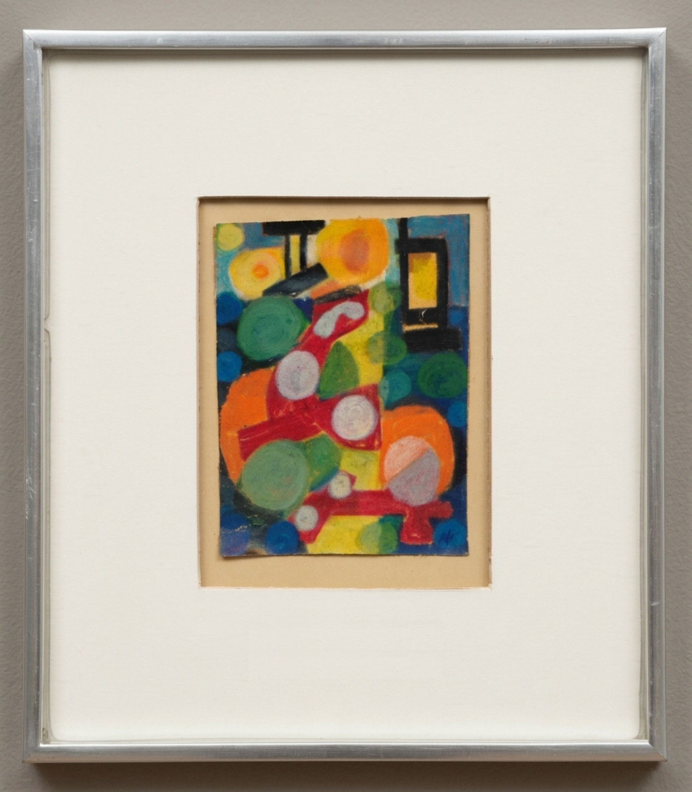 Herman Somberg c. 1961 unique signed oil crayon on paper Framed