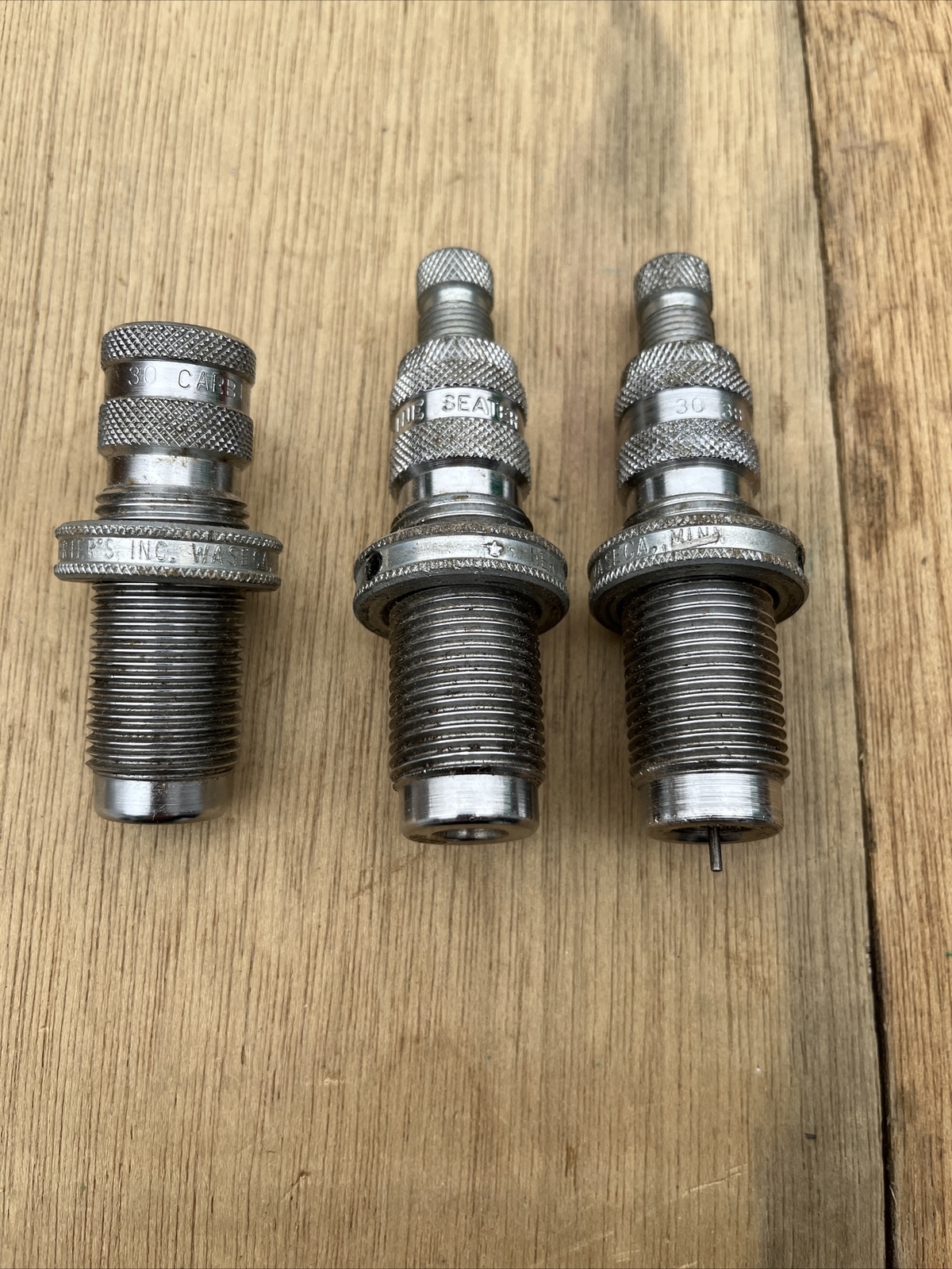 SET OF THREE VINTAGE HERTERS .30 M1 RELOADING DIE. SET OF THREE VINTAGE HERTERS .30 M1 RELOADING DIE.