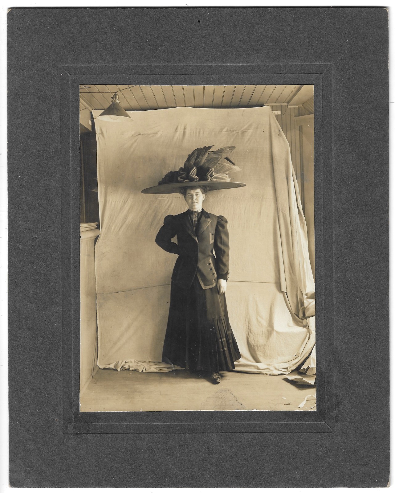 Early 1900s Fashion Merry Widow Hat In Visible Backdrop Antique Photo Early 1900s Fashion Merry Widow Hat In Visible Backdrop Antique Photo