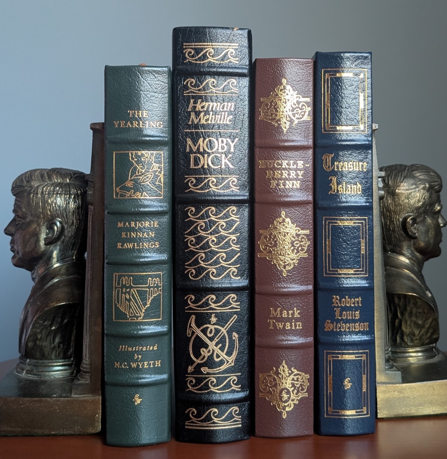 Easton Press 4 Book Leather Lot Moby Dick Huck Finn Treasure Island Yearling