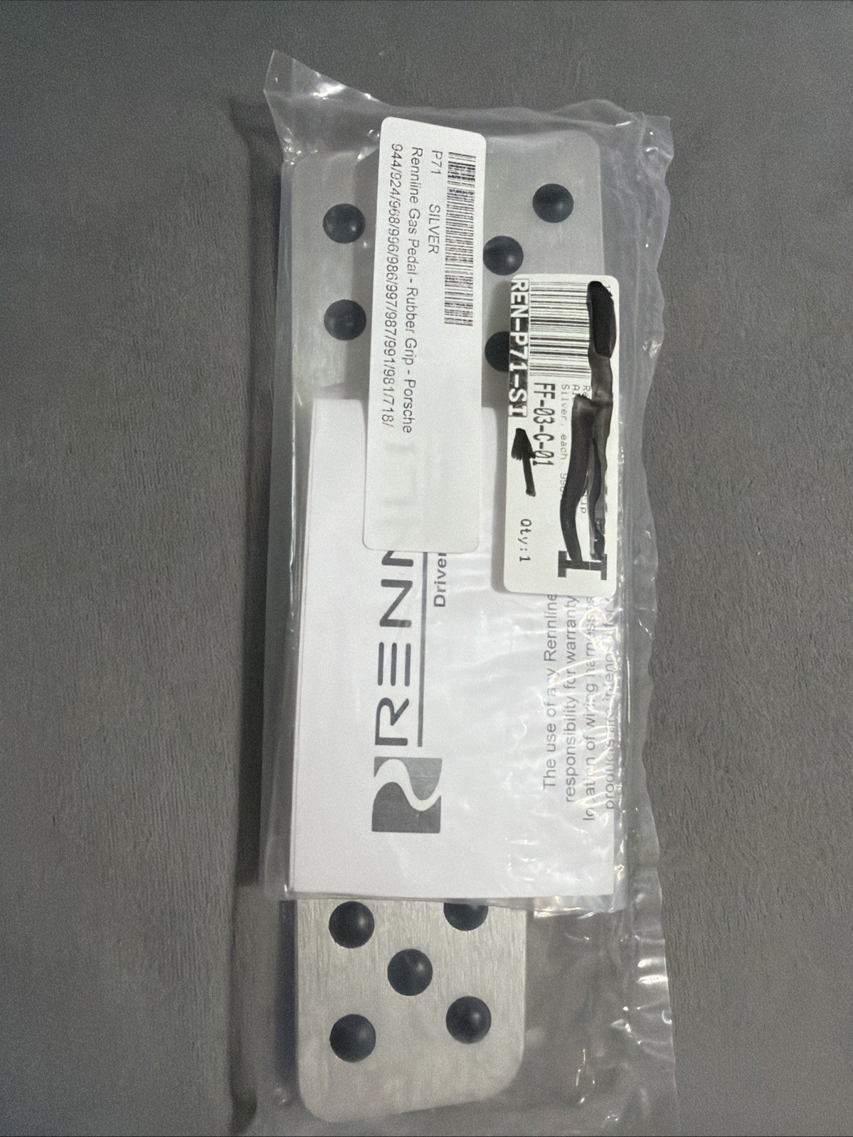 Rennline Porsche Silver Gas Pedal - Rubber Grip PN: P71 Rennline Porsche Silver Gas Pedal - Rubber Grip PN: P71