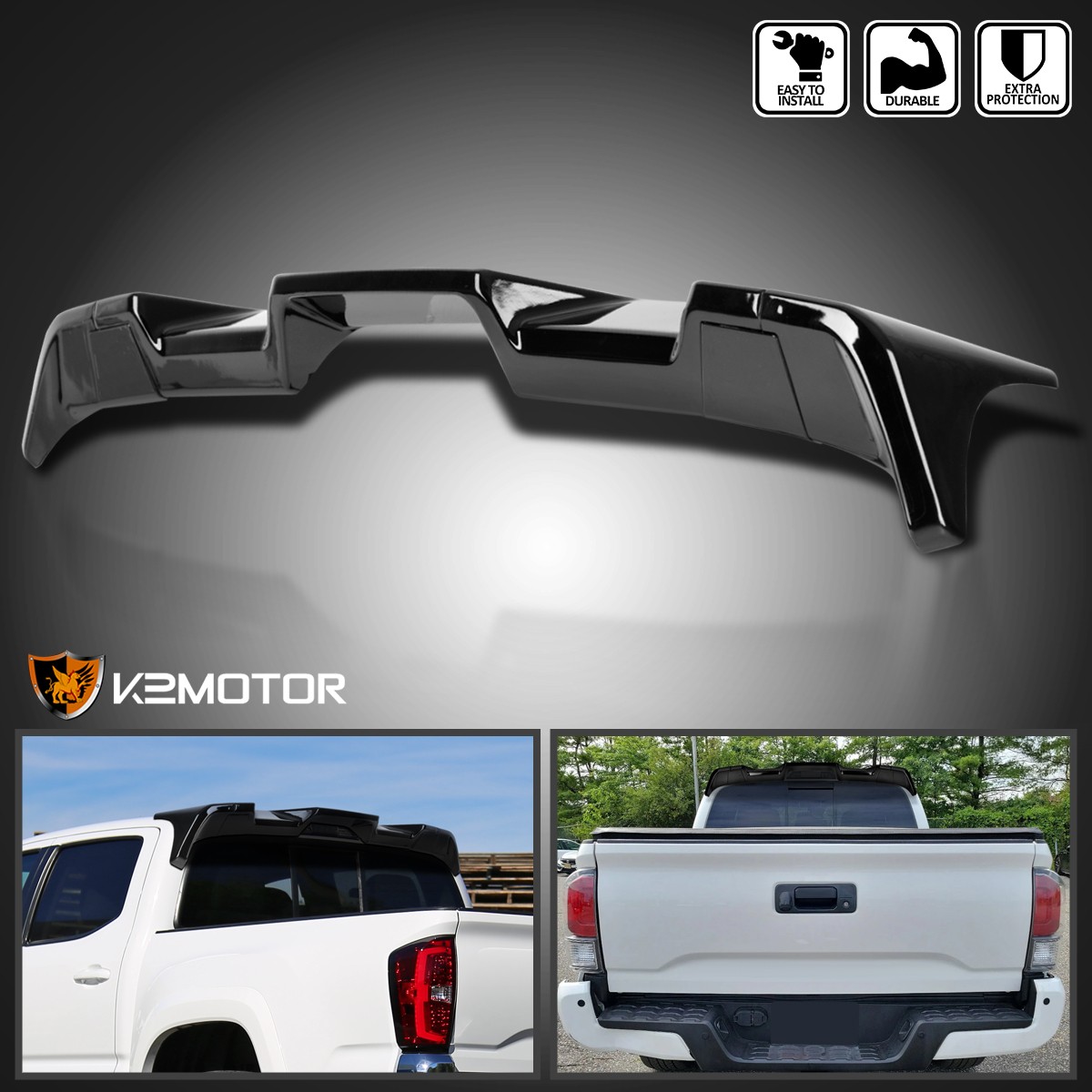 Fits 2016-2022 Toyota Tacoma Glossy Black Rear Window Roof Top Spoiler Cab Wing Fits 2016-2022 Toyota Tacoma Glossy Black Rear Window Roof Top Spoiler Cab Wing