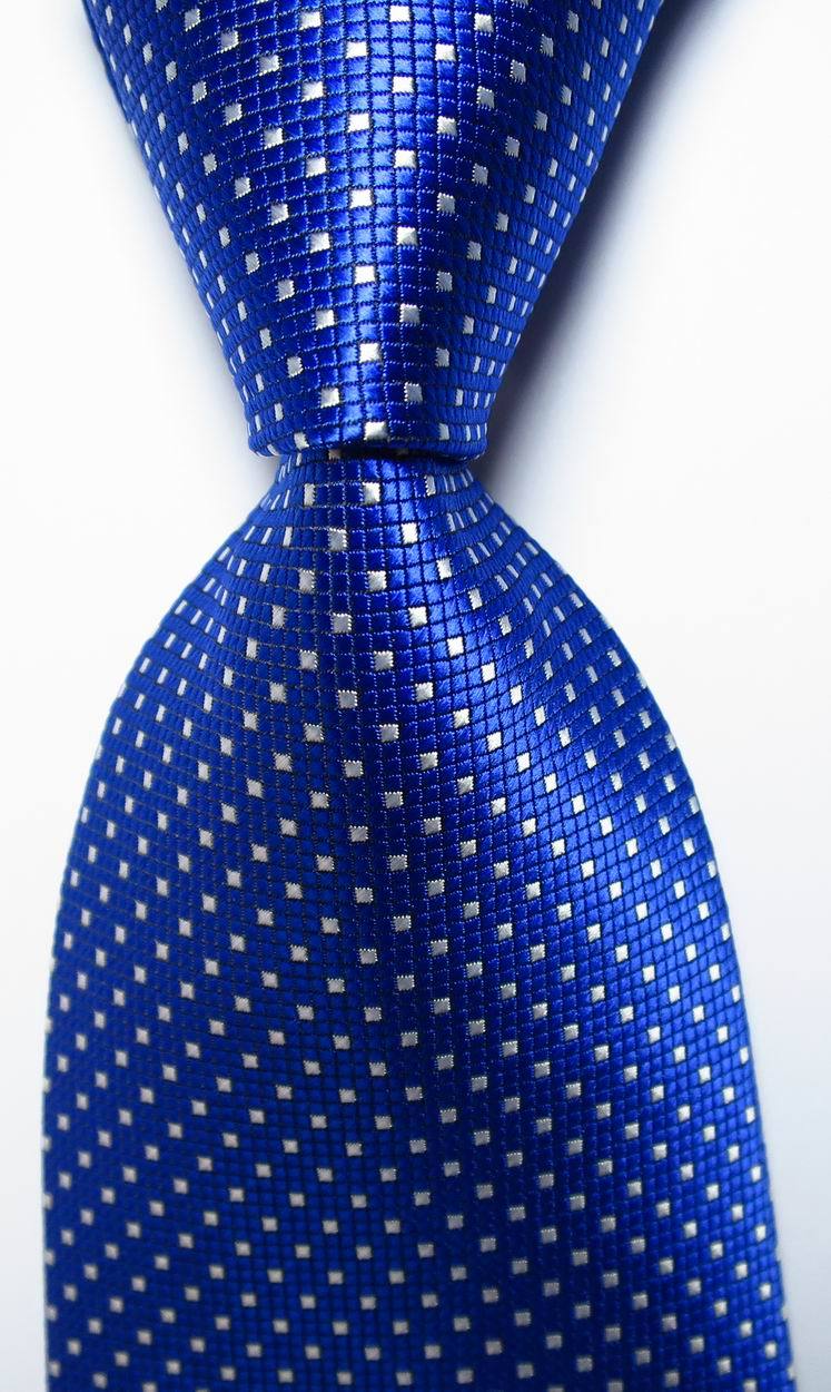 New Classic Checks Blue White JACQUARD WOVEN 100% Silk Men\'s Tie Necktie
