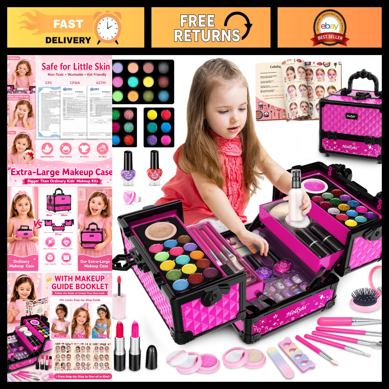 59 Pcs Kids Makeup Toy Set, Non-Toxic Washable Pretend Play Kit for Girls