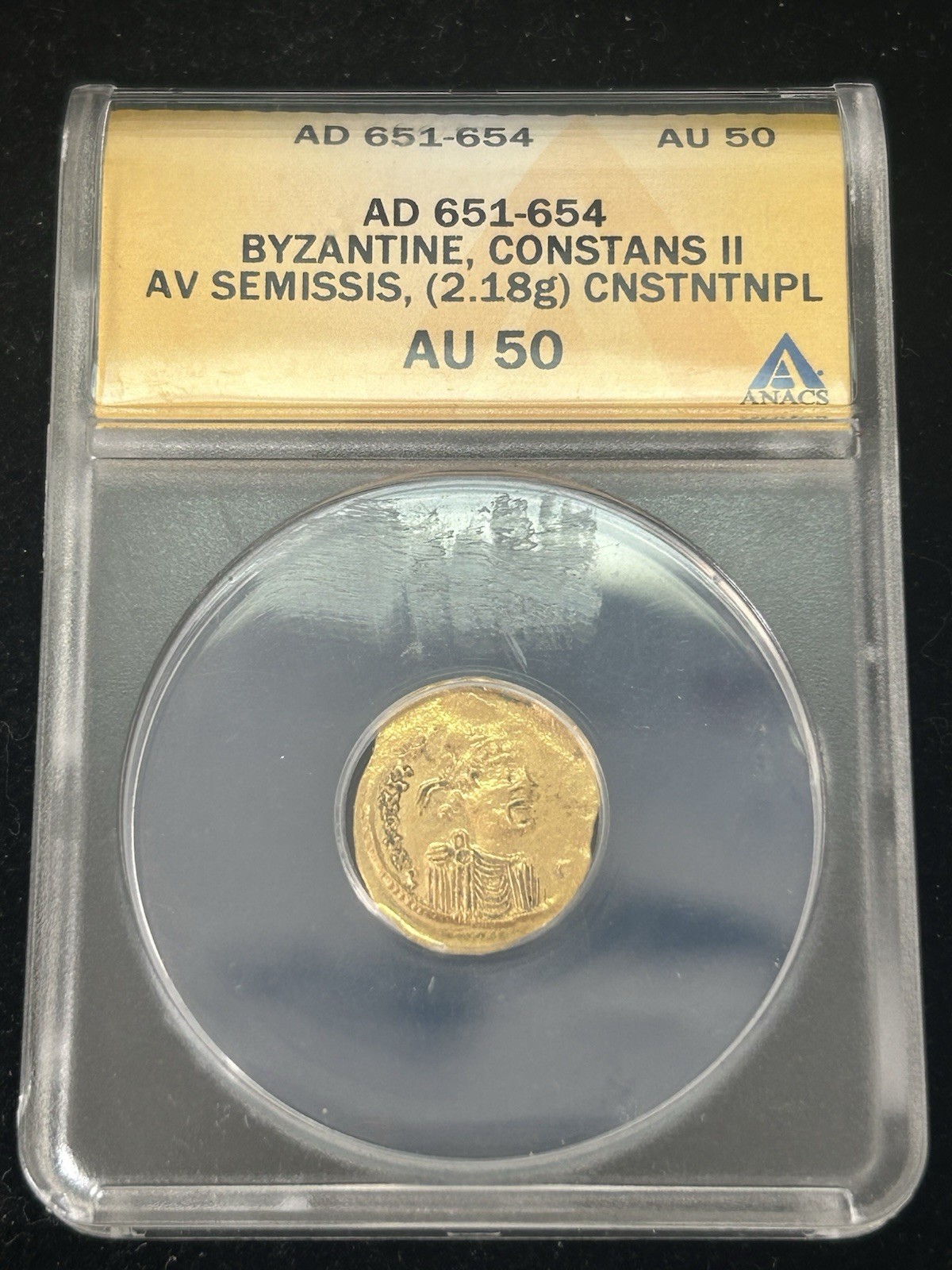 SASA 651-654 AD Byzantine Gold Constans II Anacs AU50 2.18g SASA 651-654 AD Byzantine Gold Constans II Anacs AU50 2.18g