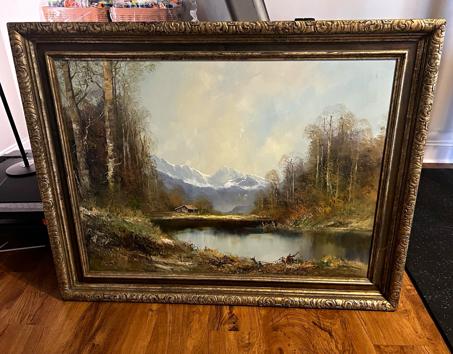 Kort Original Large Oil on Canvas Landscape Painting Framed, German Realism Kort Original Large Oil on Canvas Landscape Painting Framed, German Realism