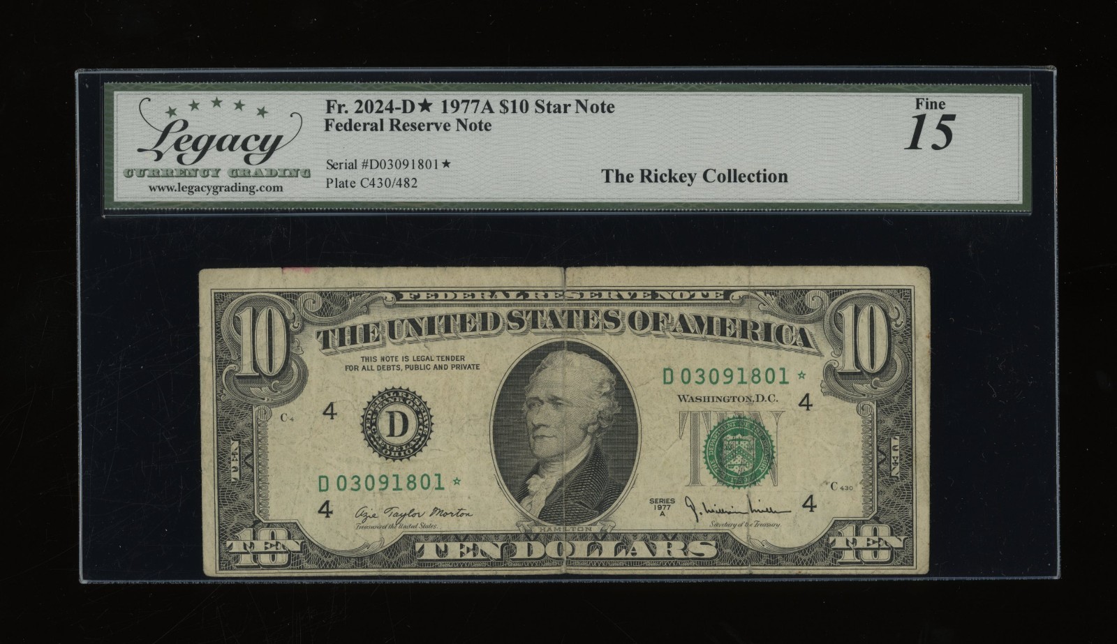 DBR 1977-A $10 FRN Cleveland STAR Fr. 2024-D* Legacy 15 Serial D03091801*