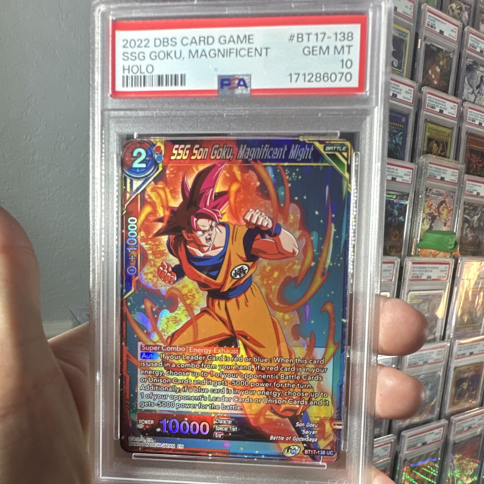 Bandai DBS SSG Son Goku Magnificent Might BT17-138 Foil UC PSA Graded Bandai DBS SSG Son Goku Magnificent Might BT17-138 Foil UC PSA Graded