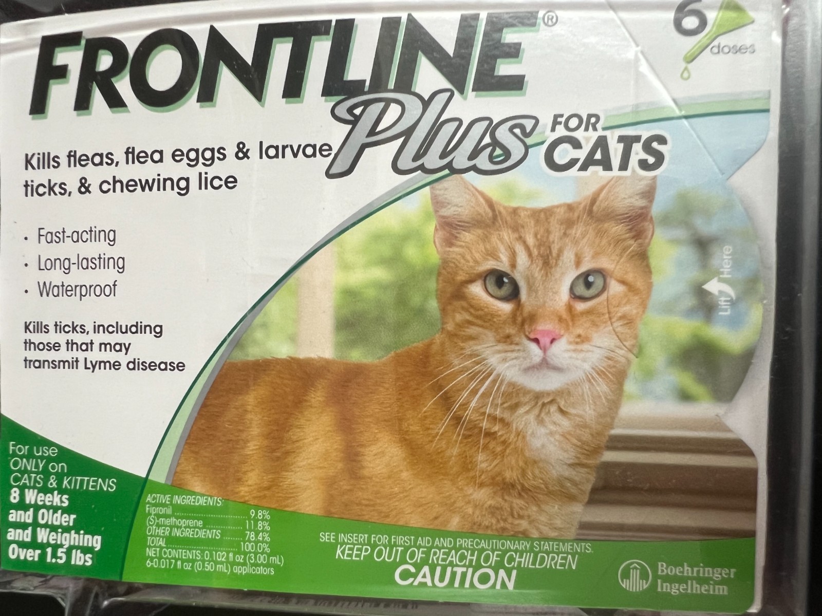 Frontline Plus Flea & Tick Spot Treatment for Cats, over 1.5 lbs, 6 Doses 8404 Frontline Plus Flea & Tick Spot Treatment for Cats, over 1.5 lbs, 6 Doses 8404