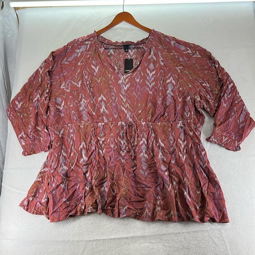 NWT Torrid Long Sleeve Ester Peasant Blouse Shirt Top Red Womens Size 6X Pattern